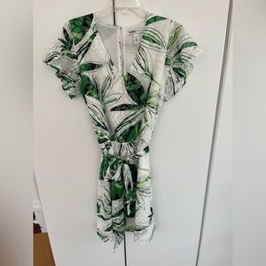 White House Black Market Green and White Leaf Print Midi Dress